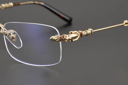 Chrome Hearts-Inspired Rimless Glasses | Handmade Titanium Alloy Eyewear | Vintage Punk Style | Ultra-Light Blue Light Blocking Frames