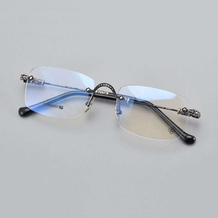 Chrome Hearts-Inspired Titanium Rimless Glasses | Retro Business Frames for Men & Women