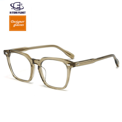 Vintage Square Prescription Glasses | Retro Handmade Rivet Design | Unique Acetate Frame for High Prescription Lenses