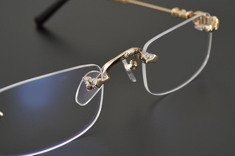 Chrome Hearts-Inspired Rimless Glasses | Handmade Titanium Alloy Eyewear | Vintage Punk Style | Ultra-Light Blue Light Blocking Frames