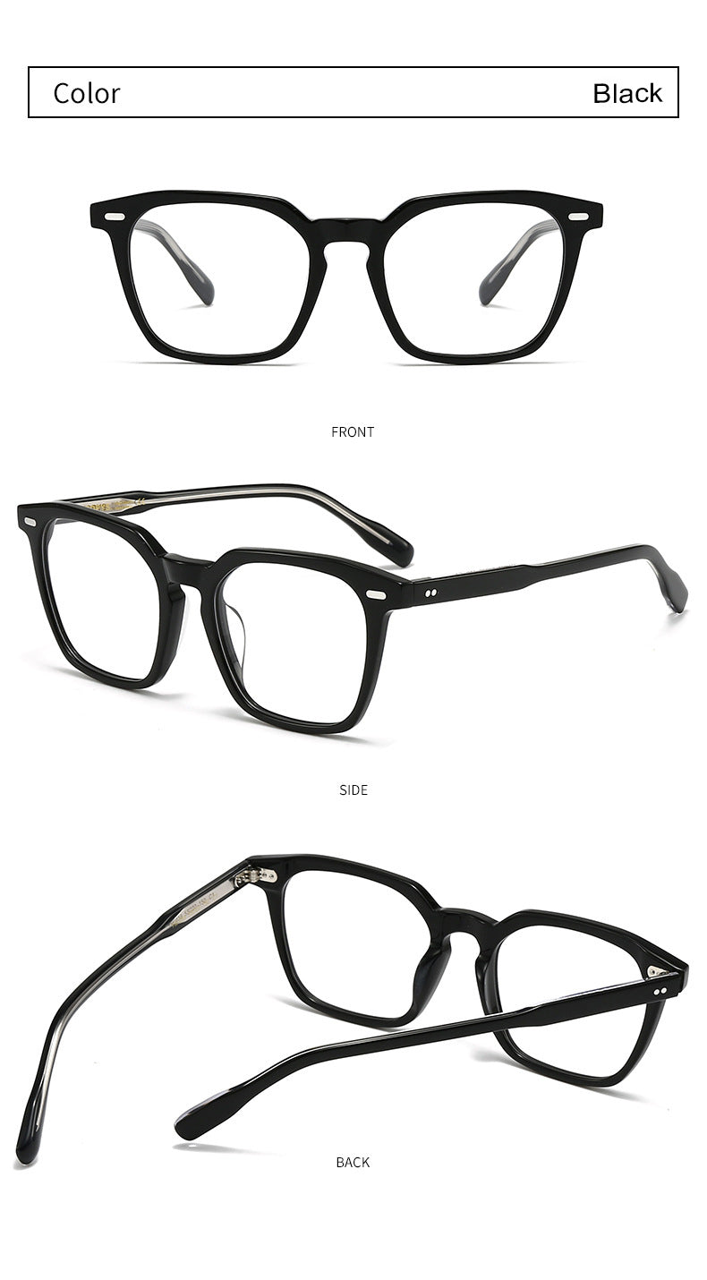 Handcrafted Retro Square Glasses | Artistic Acetate Frame with Rivet Detailing | High Prescription & Blue Light Compatible