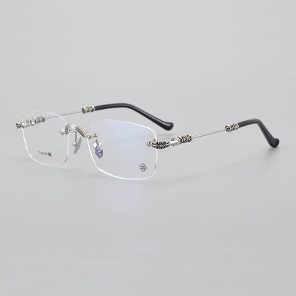 Chrome Hearts-Inspired Titanium Rimless Glasses | Retro Business Frames for Men & Women