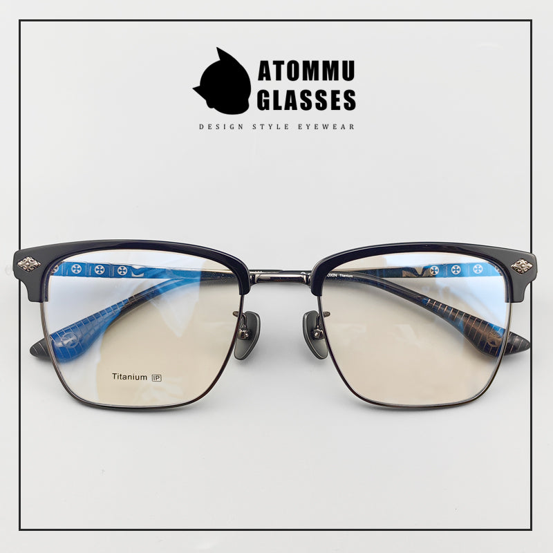 Classic Titanium Browline Eyeglasses: Precision Craftsmanship with Accordion-style Temple Arms - EO-722