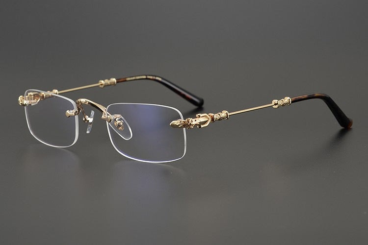 Chrome Hearts-Inspired Rimless Glasses | Handmade Titanium Alloy Eyewear | Vintage Punk Style | Ultra-Light Blue Light Blocking Frames