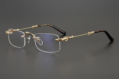 Chrome Hearts-Inspired Rimless Glasses | Handmade Titanium Alloy Eyewear | Vintage Punk Style | Ultra-Light Blue Light Blocking Frames