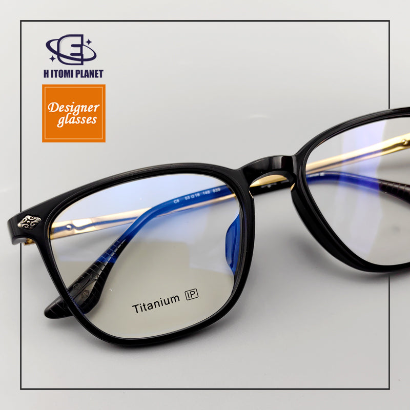 High Quality Acetate Full rim Glasses with Pure Titanium Metal Parts, Medieval Style Design - EO-839