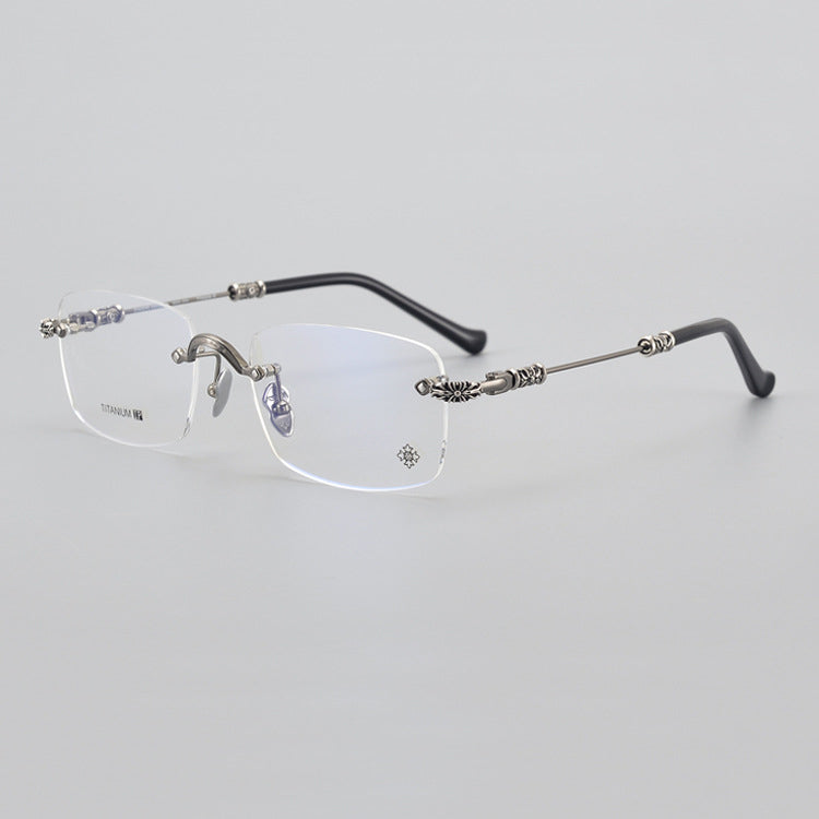 Chrome Hearts-Inspired Titanium Rimless Glasses | Retro Business Frames for Men & Women