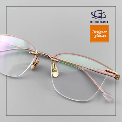 Elegant Women's Cat-Eye Rimless Glasses with Pure Titanium Frame - EO-62012