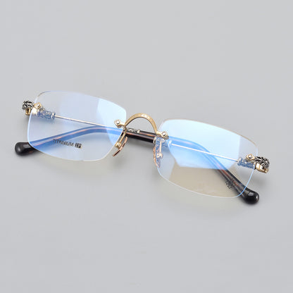 Chrome Hearts-Inspired Titanium Rimless Glasses | Retro Business Frames for Men & Women