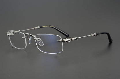 Chrome Hearts-Inspired Rimless Glasses | Handmade Titanium Alloy Eyewear | Vintage Punk Style | Ultra-Light Blue Light Blocking Frames