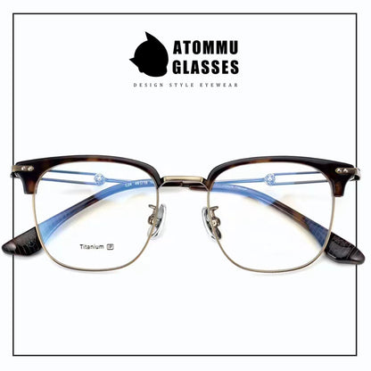 Stylish Titanium Browline transparent frame glasses : Unique Hollow Temple Arms & Logo Detailing - EO-719