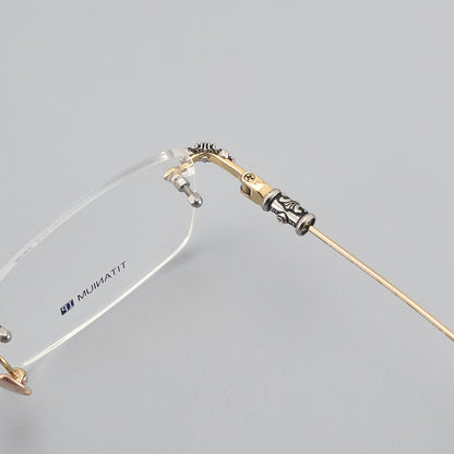 Chrome Hearts-Inspired Titanium Rimless Glasses | Retro Business Frames for Men & Women