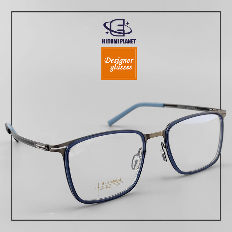 Rectangular Full-Frame Beta Titanium Glasses - Lightweight, Screwless Design, Wide Vision - EO - 3022