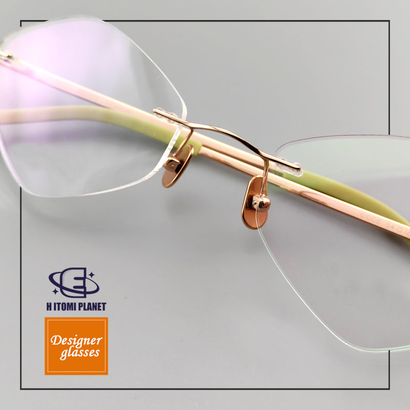 Diamond-Shaped womens rimless glasses frames - Pure Japanese Titanium Frame - EO-61008