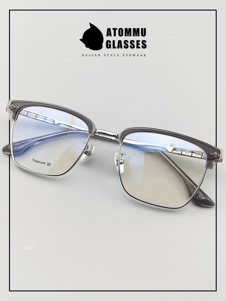 Classic Titanium Browline Eyeglasses: Precision Craftsmanship with Accordion-style Temple Arms - EO-722