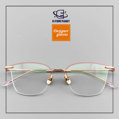 Elegant Women's Cat-Eye Rimless Glasses with Pure Titanium Frame - EO-62012