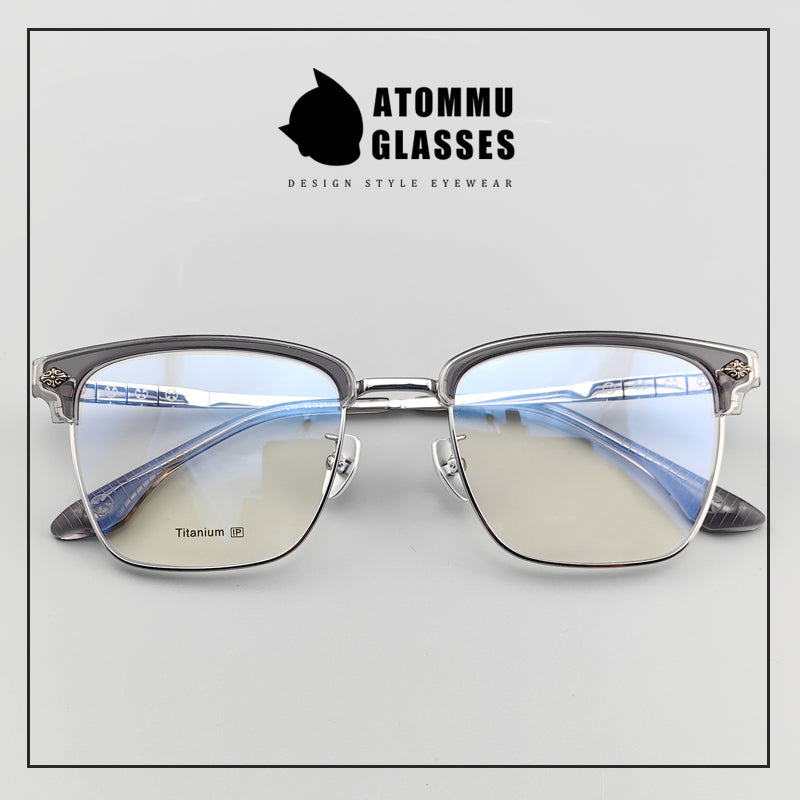 Classic Titanium Browline Eyeglasses: Precision Craftsmanship with Accordion-style Temple Arms - EO-722