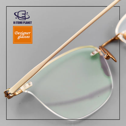 Elegant Women's Cat-Eye Rimless Glasses with Pure Titanium Frame - EO-62012