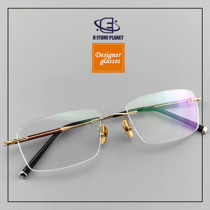 Men's Business Titanium Rosewood Rimless Glasses