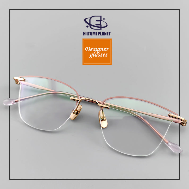 Elegant Women's Cat-Eye Rimless Glasses with Pure Titanium Frame - EO-62012