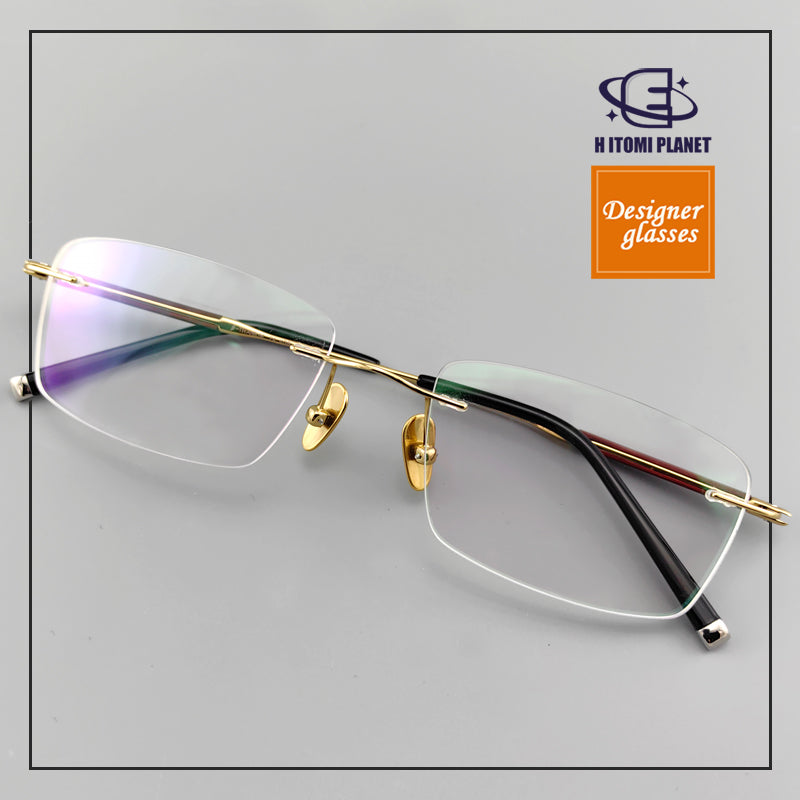 Men's Business Titanium Rosewood Rimless Glasses