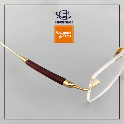 Men's Business Titanium Rosewood Rimless Glasses