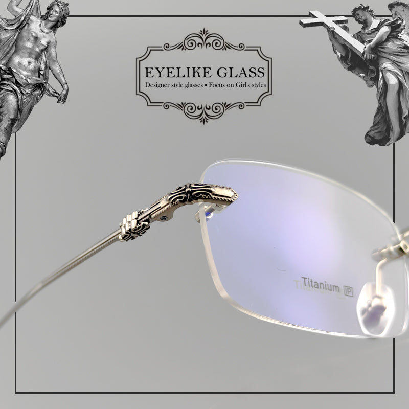 Gothic-Style Rimless Pure Titanium Glasses | Unisex Chrome Hearts-Inspired Frames - EO-637