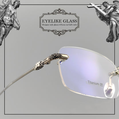 Gothic-Style Rimless Pure Titanium Glasses | Unisex Chrome Hearts-Inspired Frames - EO-637