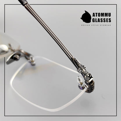 Chrome Hearts Style Rimless Glasses - Premium Acetate Temples & Pure Titanium Frame - EO - 8085