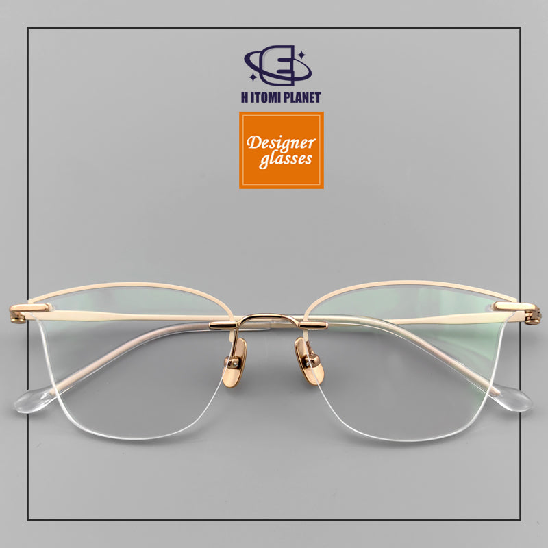 Elegant Women's Cat-Eye Rimless Glasses with Pure Titanium Frame - EO-62012