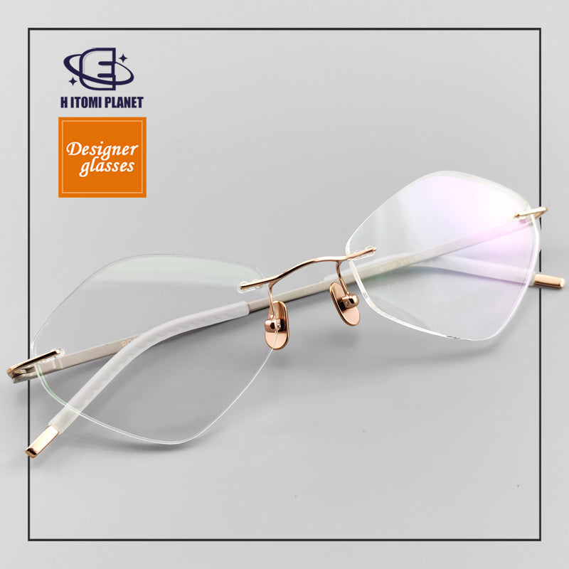 Diamond-Shaped womens rimless glasses frames - Pure Japanese Titanium Frame - EO-61008