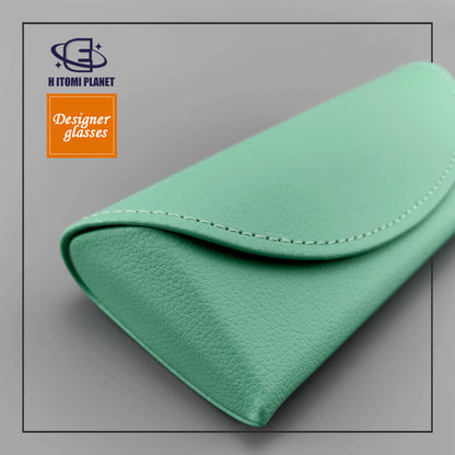 Mint Green & Caramel Brown Leather Glasses Case – Stylish, Durable, Pressure-Resistant Eyeglass Holder with Soft Velvet Interior for Sunglasses & Optical Glasses