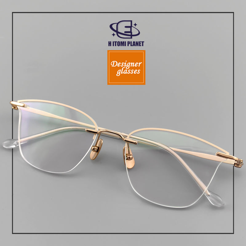 Elegant Women's Cat-Eye Rimless Glasses with Pure Titanium Frame - EO-62012