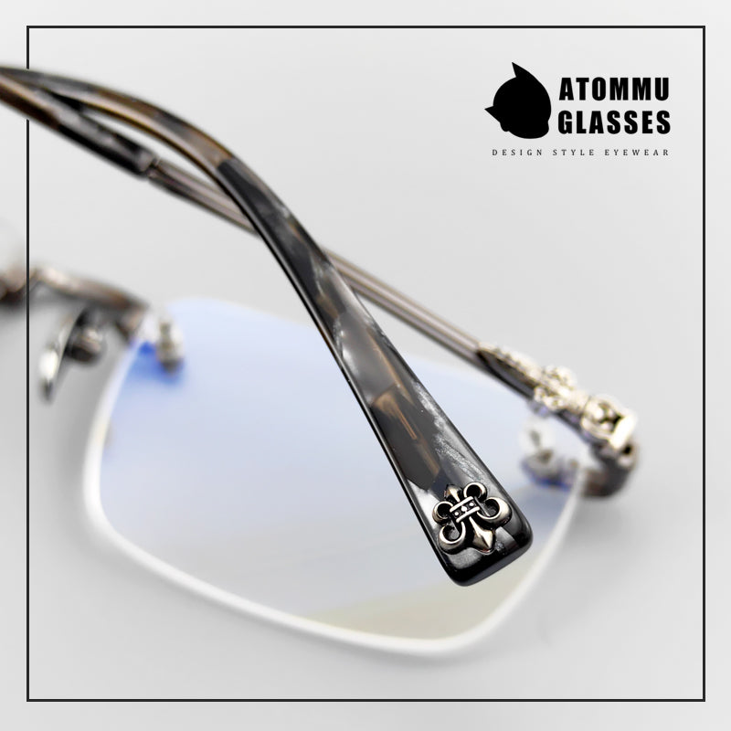 Chrome Hearts Style Rimless Glasses - Premium Acetate Temples & Pure Titanium Frame - EO - 8085