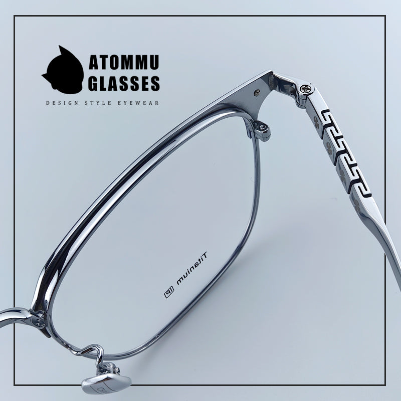 Premium Browline Titanium Eyeglasses: Browline Design with Accordion-style Temple Arms - EO-622