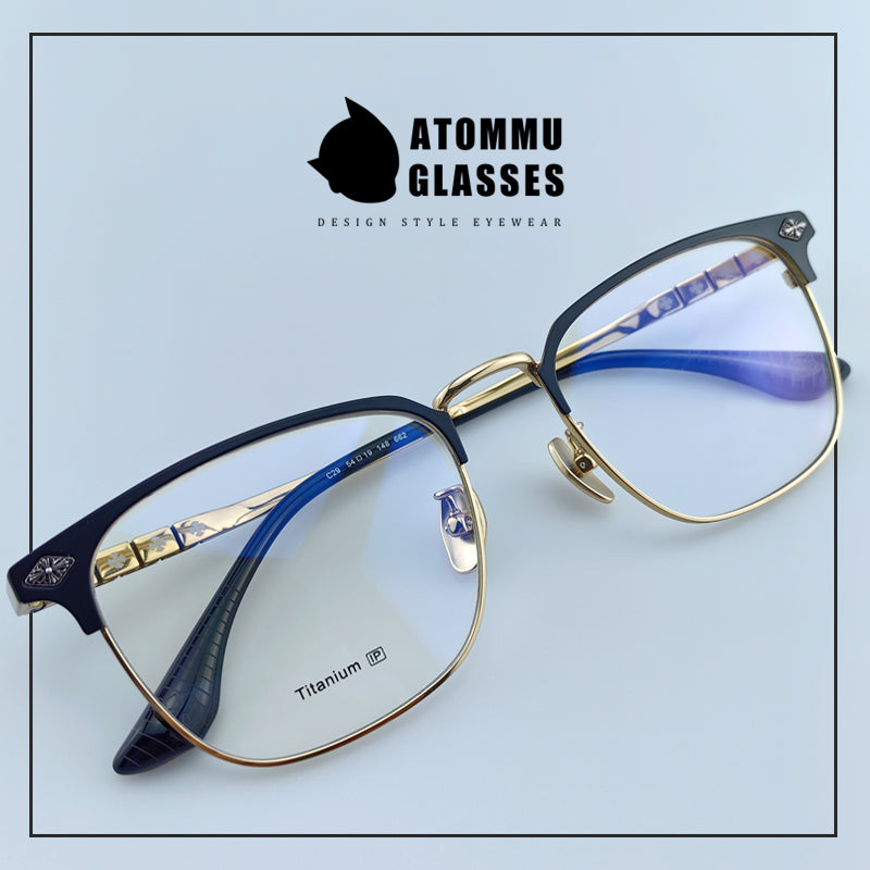 Premium Browline Titanium Eyeglasses: Browline Design with Accordion-style Temple Arms - EO-622