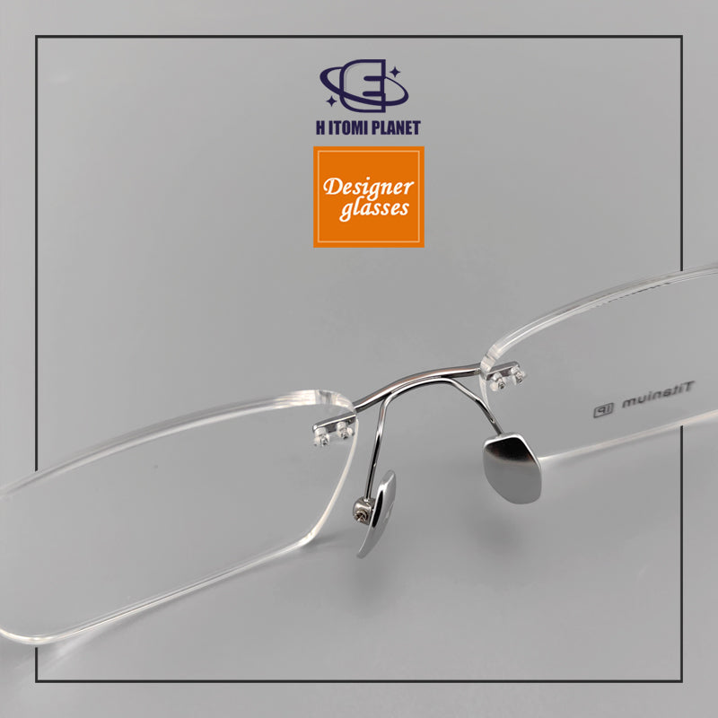 Gold Rimless Titanium Eyeglass Frame | Unisex Large Face Glasses for High Prescription | Vintage Business Style EO-833