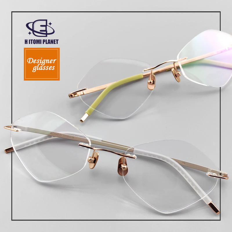 Diamond-Shaped womens rimless glasses frames - Pure Japanese Titanium Frame - EO-61008