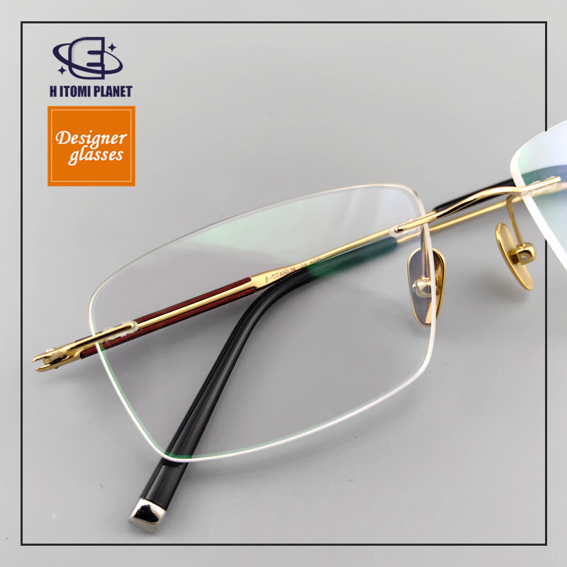 Men's Business Titanium Rosewood Rimless Glasses