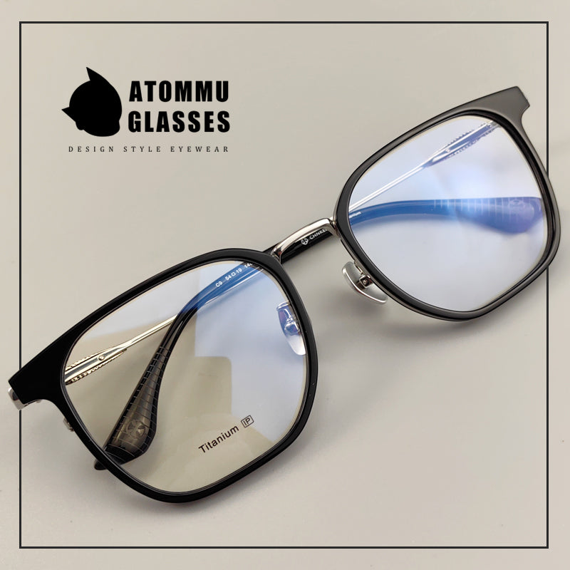 Classic titanium brow full-frame glasses with customizable optical lenses and anti-blue light lenses - EO-771