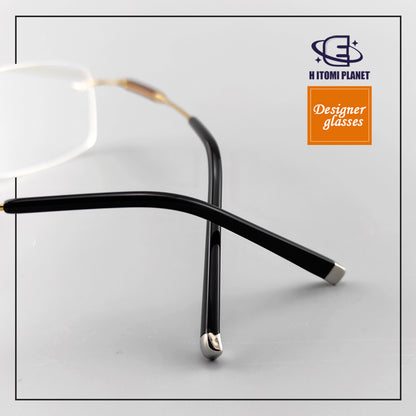 Men's Business Titanium Rosewood Rimless Glasses