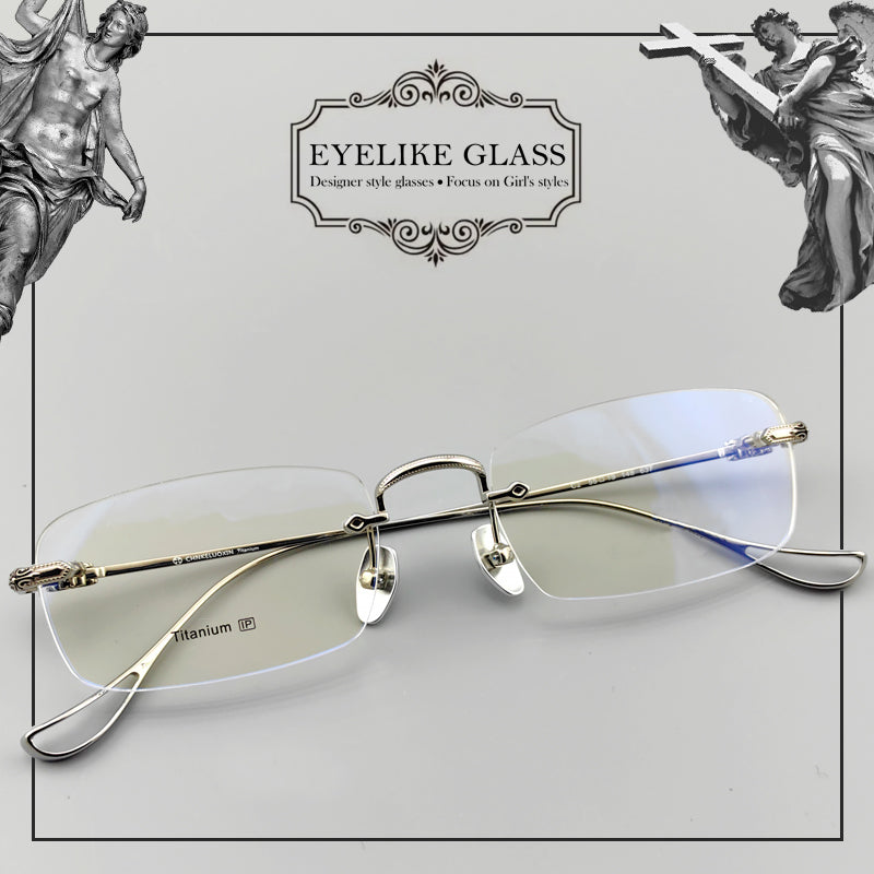 Gothic-Style Rimless Pure Titanium Glasses | Unisex Chrome Hearts-Inspired Frames - EO-637