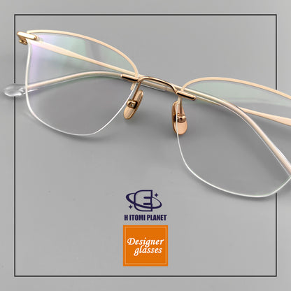 Elegant Women's Cat-Eye Rimless Glasses with Pure Titanium Frame - EO-62012