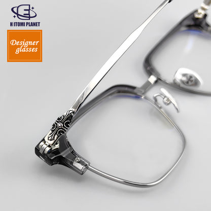 Transparent gray plate pure titanium Browline glasses frame EO-732