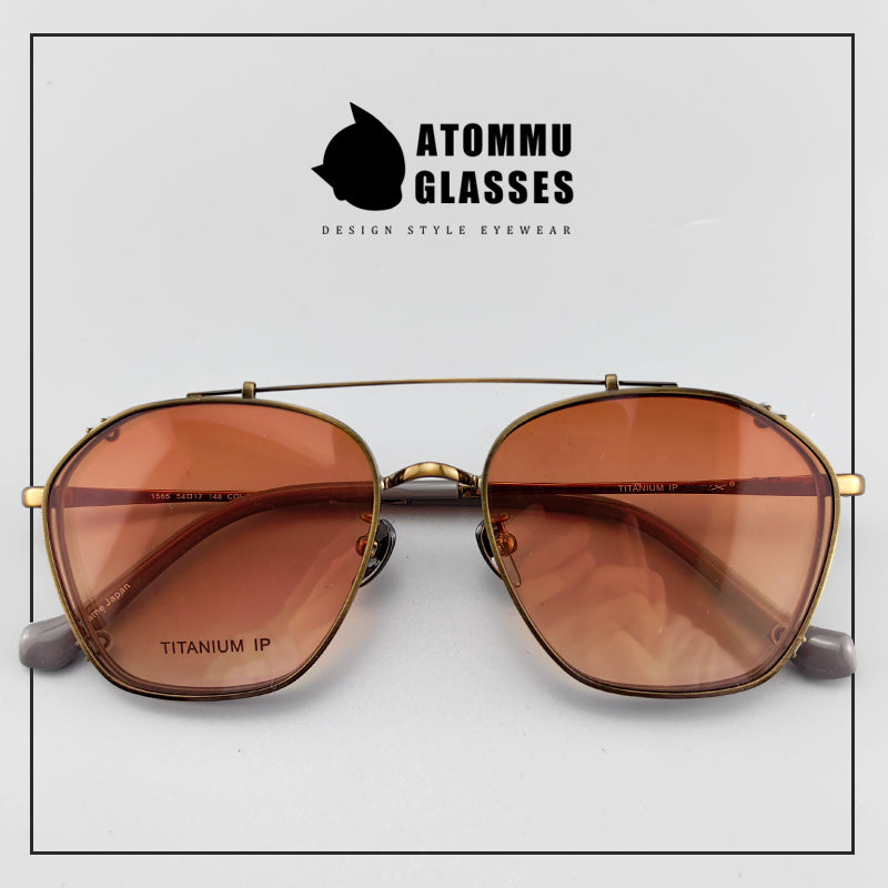 Pure titanium retro clip-on glasses EO-1565