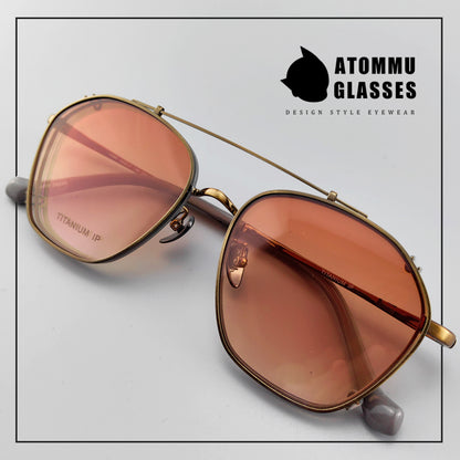 Pure titanium retro clip-on glasses EO-1565