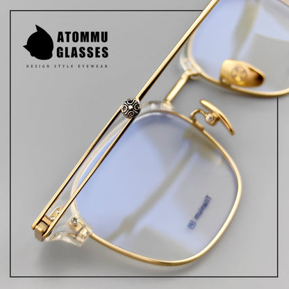 Stylish Titanium Browline transparent frame glasses : Unique Hollow Temple Arms & Logo Detailing - EO-719