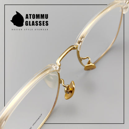 Stylish Titanium Browline transparent frame glasses : Unique Hollow Temple Arms & Logo Detailing - EO-719