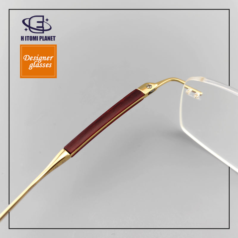 Men's Business Titanium Rosewood Rimless Glasses