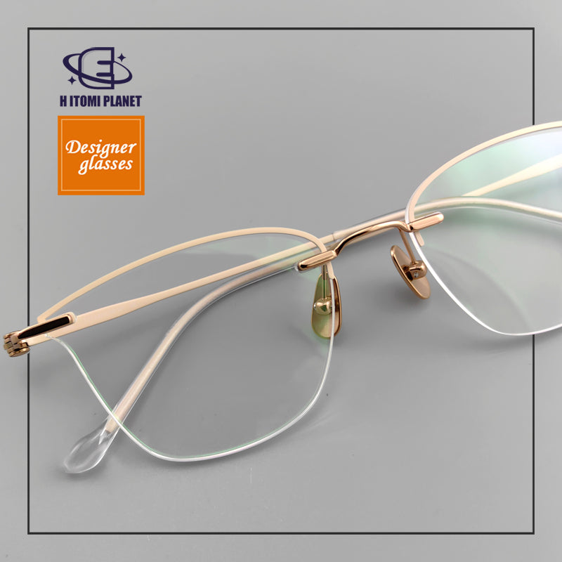 Elegant Women's Cat-Eye Rimless Glasses with Pure Titanium Frame - EO-62012